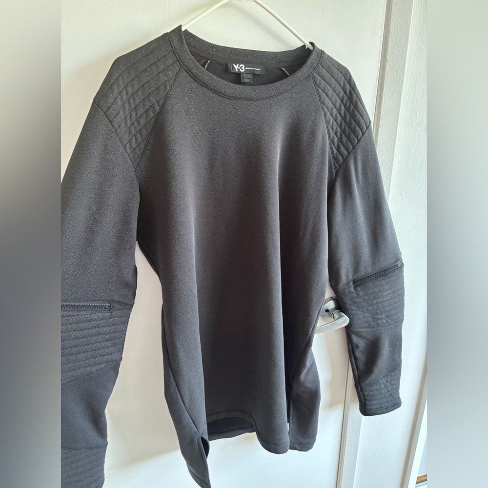 Y-3 Black Crewneck Sweater with Quilted Shoulders